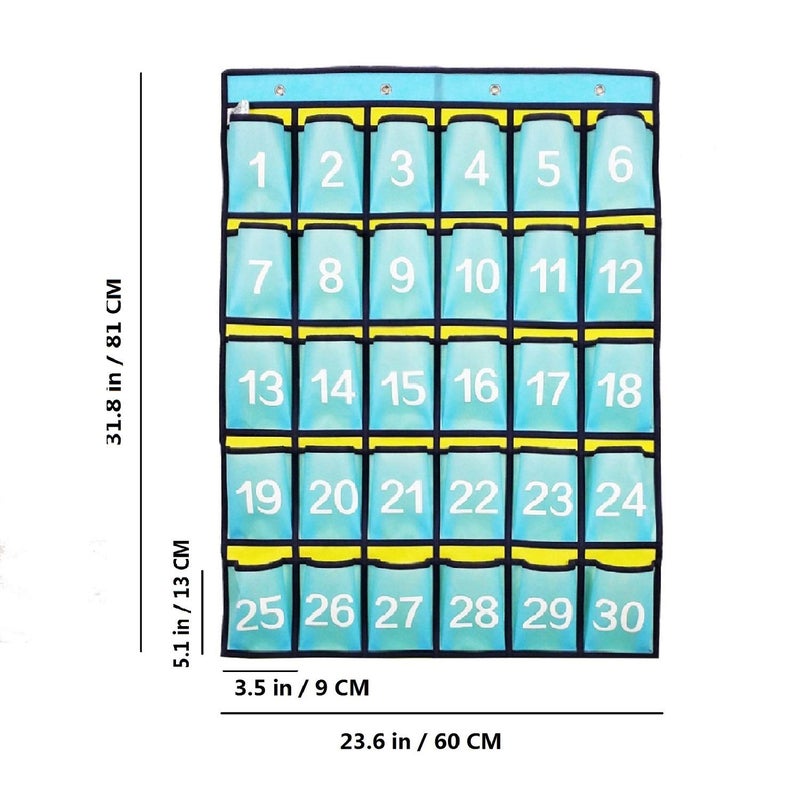 ANIZER Numbered Classroom Pocket Chart Hanging Organizer for Cell Phones Calculator Holders (30 POCKETS) - Image 3